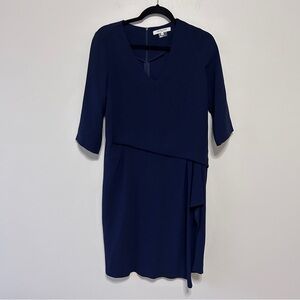 Gerard Darel Women's Size 40(8) Blue Asymmetrical Sheath Dress V-neck 3/4 Sleeve
